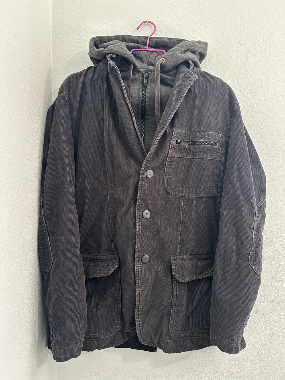 Men's Hooded Corduroy Jacket in Dark Brown